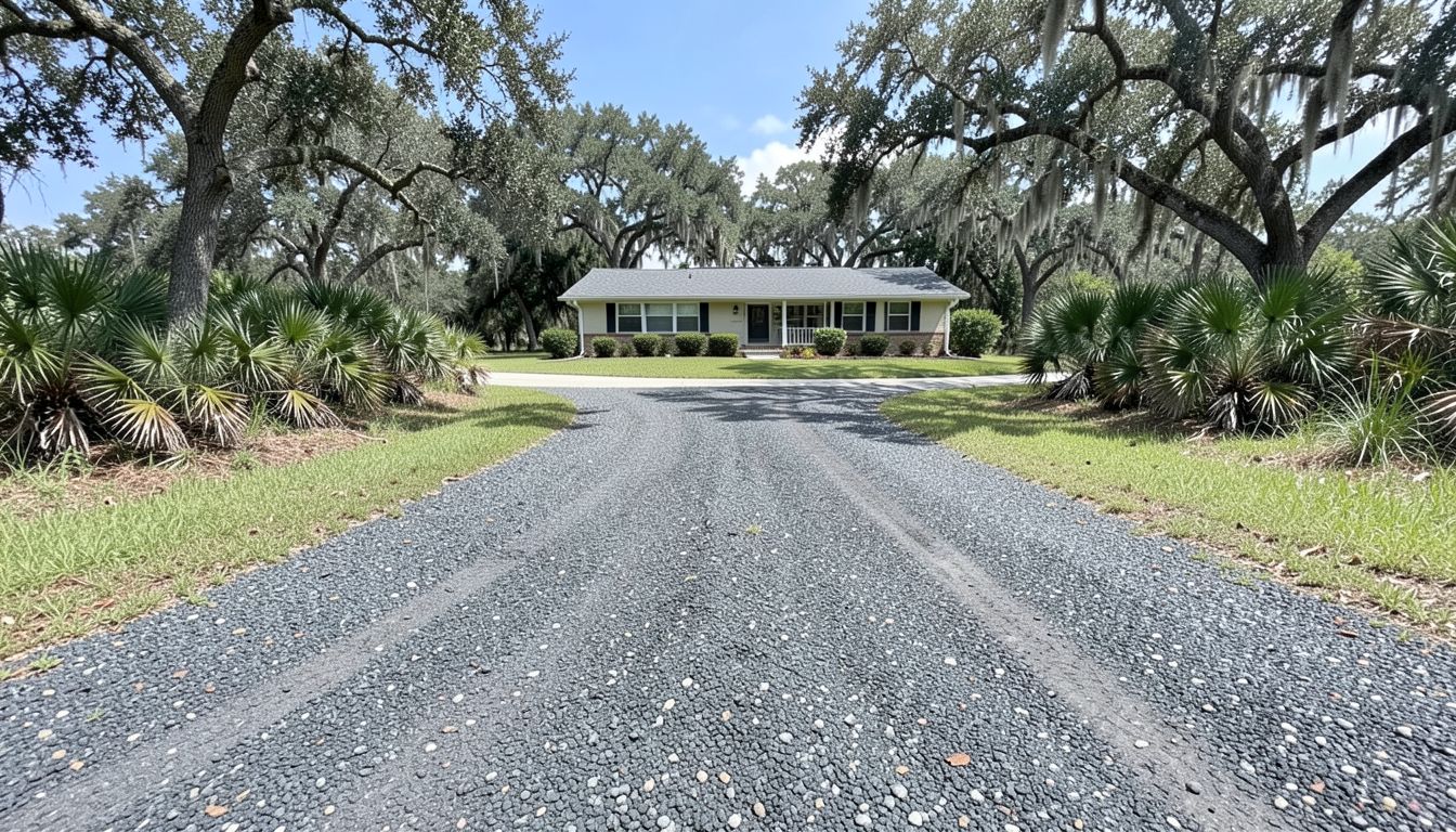 Rural driveway surfaced with asphalt millings