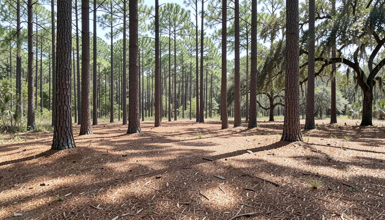 Open pine woods after underbrush mulching